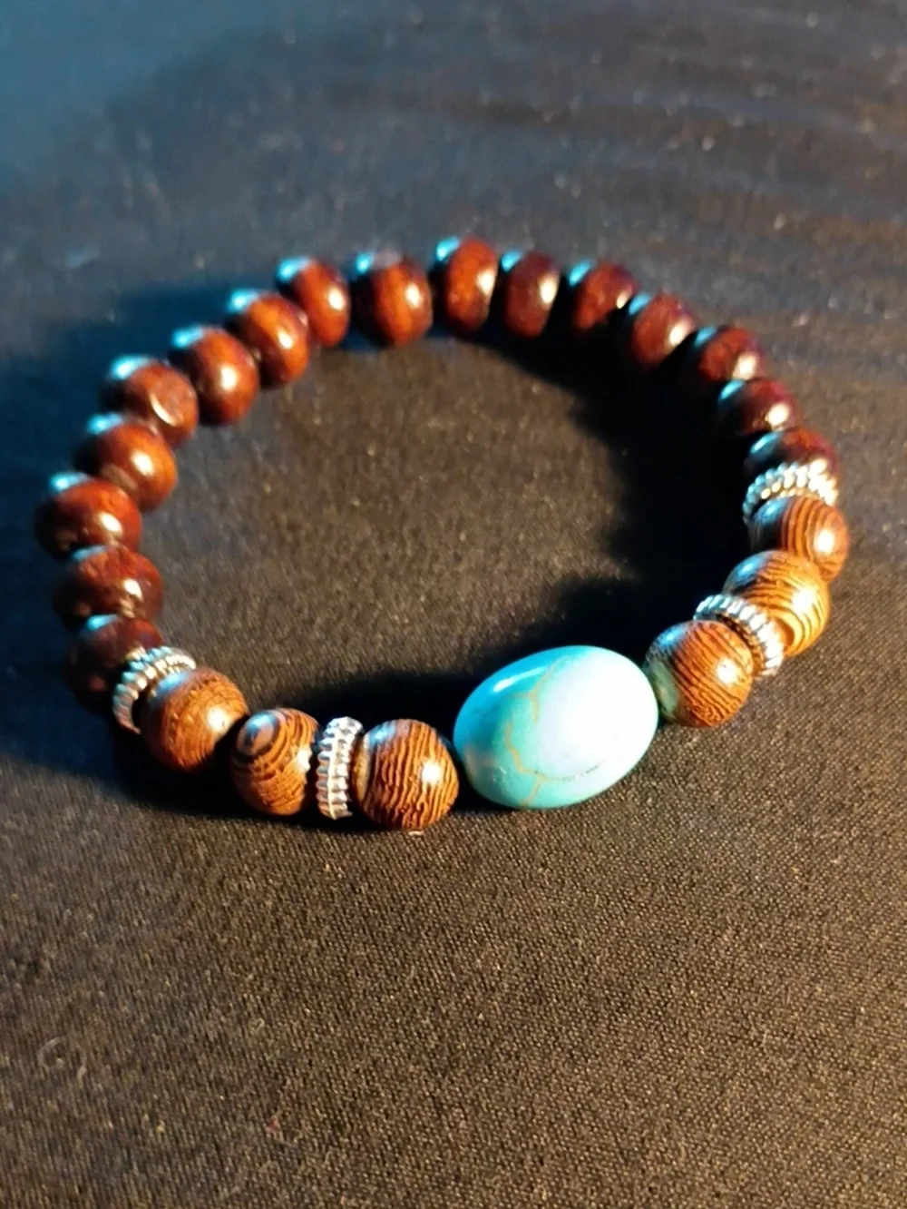 Turquoise & Brown Bead Stretch Bracelet - Women Jewelry